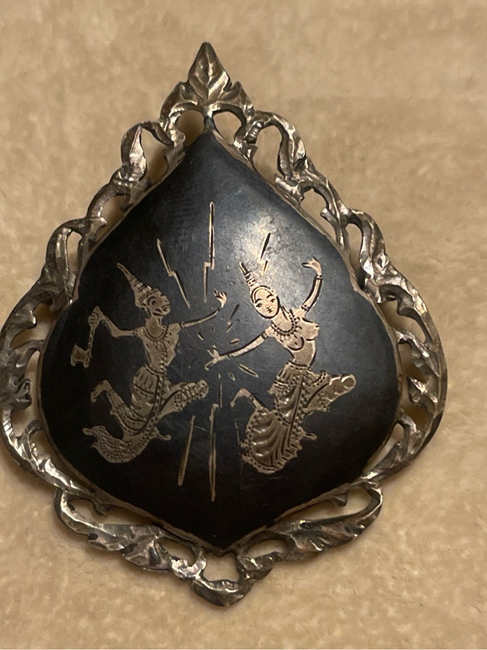 Sterling Silver Black and Silver Enamel Vintage Brooch pin